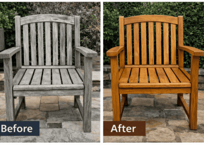 Teak armchair restoration comparison